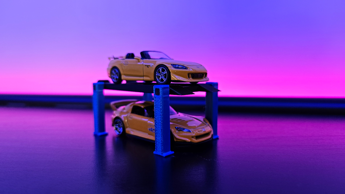 4 post storage lift hotwheels mini gt cars by thebaseddoge miniatures toy models 3d print model - Mito3D