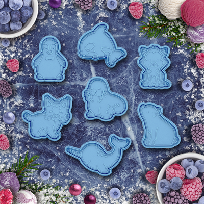 cute arctic animals cookie cutter stamp by indibles household house models christmas 2023 2024 christmascookie christmascookiecutter christmascookiestamp cookies cookiescutter cookiestamp clay cutters play-doh cat bear lynx wolf walrus polar narwhal orca penguin animal 3d print model - Mito3D