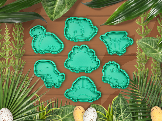 cute dinosaurs theme cookie cutter stamp by indibles household house models christmas 2023 2024 christmascookie christmascookiecutter christmascookiestamp cookies cutters cookiescutter cookiestamp cookiesstamp clay play-doh dino dinosaur dinosaurus kawaii trex 3d print model - Mito3D