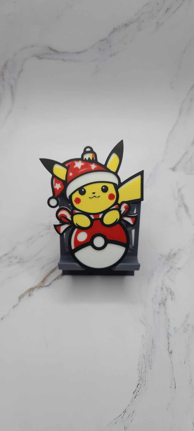 festivo natal pikachu deslizar by zipzapprint arte 2d cutucar bola pokémon noel feriado enfeite 3d print model - Mito3D