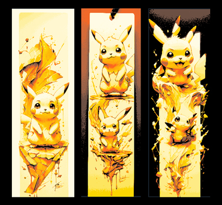 fan art set of 3 bookmarks - pokemon star pikachu by mclanesmemories 2d hueforge book marker mark 3d print model - Mito3D