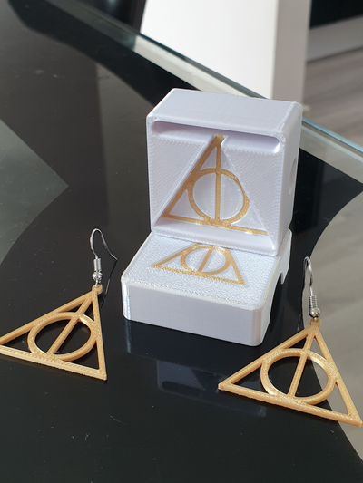 harry potter deathly hallows earring necklace + box by h ba97 fashion earrings deathlyhallows magic 3d print model - Mito3D