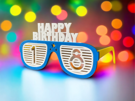 happy birthday party glasses by me studio fashion spectacular year 2024 photobooth prop decor decoration color gift funny custom eye christmas deco xmas 3d print model - Mito3D