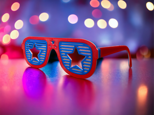 rouge blanc bleu édition fête lunettes by studio mode heureux anniversaire an 2024 photobooth soutenir pop décor décoration couleur cadeau drôle douane œil noël joyeux déco 3d print model - Mito3D