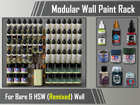 upgraded modular paint rack shelf by warlogh tools organizers paintrack paintshelf paintwall bracket organize organizer vallejo armypainter tamiya citadel color 3d print model - Mito3D