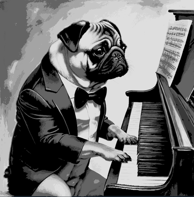 pug jogando piano engraçado cão parede arte 2d forja chapéus by 3d estampas semana animal cachorro boba matiz multicolorido ams cor troca 3d print model - Mito3D