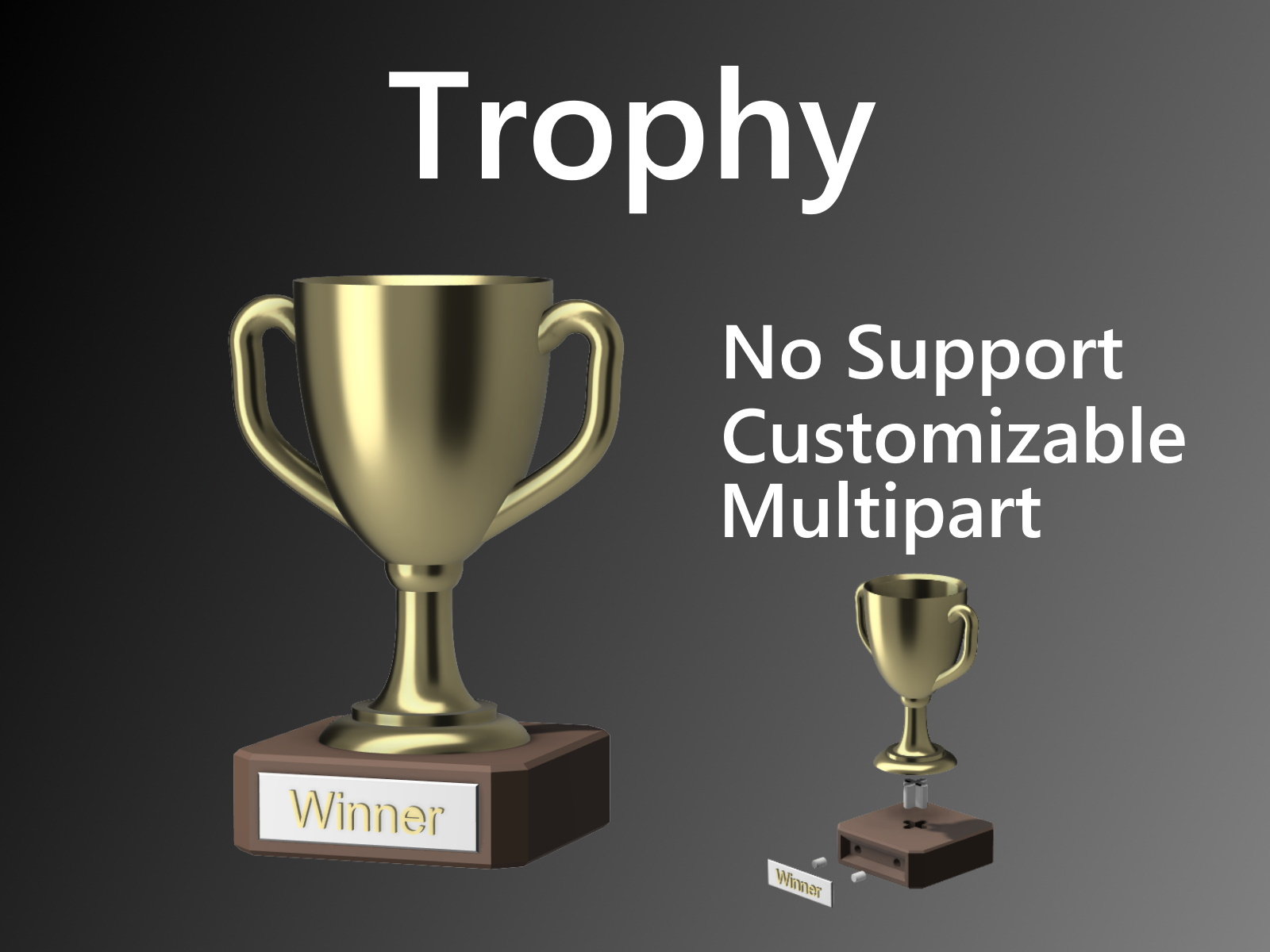 trofeo tazza personalizzabile by giocattoli cose arte sculture coppa premio vincitore posto multipart multicolore supporto supporti piatto patch etichetta distintivo 3D print model - Mito3D