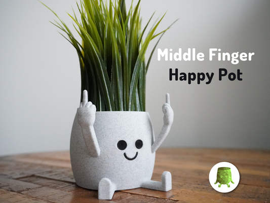 orta parmak mutlu bitki tencere by tomodesigns ev halkı dekor saksısı komik hediye el 3d print model - Mito3D