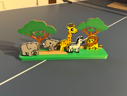 savana animali colla by stampa orso arte modelli divertimento colori giraffa zebra rinoceronte elefante leone albero alberi giallo marrone grigio nero bianca rosa verde abbronzatura facile assemblare multicolore stampa animale sta 3d print model - Mito3D