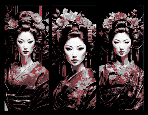 conjunto of favoritos mostrando gueixa japão in vermelho by mclanesmemories arte 2d asiática orientar forja chapéus marca marcador livro 3d print model - Mito3D