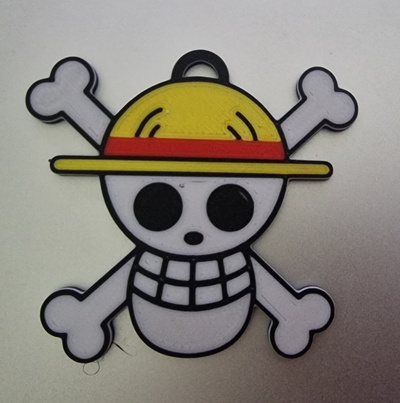 trozo paja sombrero piratas llavero multicolor 1 extrusora método remezclado by thewallartguy arte 2d cráneo anime pieza 3d print model - Mito3D