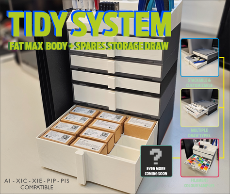 tidy system fat max body + boxed spares draw by totalchaos 3d printer accessories bambu x1c p1p p1s a1 a1mini box storage 3d print model - Mito3D