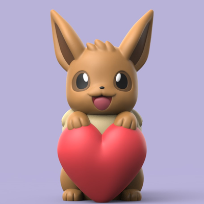 pokemon-valentine eevee no support by snapprint3d supercrazyprints toys & games characters pokemon pikachu charmander squirtle bulbasaur gengar 3d print model - Mito3D