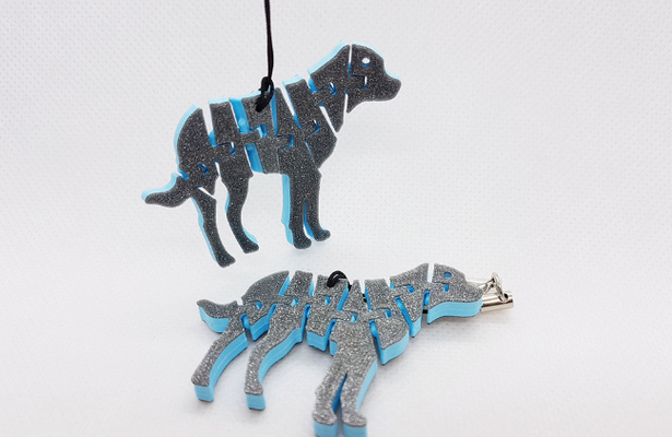 flexi articulé chien porte clés ams remix remixé by créateur bambou miniatures animaux souple mignonne dalmatiens multicolore impression in endroit printinplace animal 3d print model - Mito3D