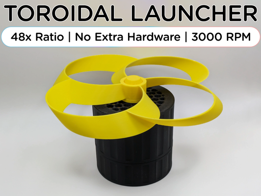 toroidal başlatıcı yüksek rpm öne çıkan kompakt gezegen vites kutusu by brent peterson oyuncaklar oyunlar dış mekan baskı yeri işlevsel pervane elde taşınır çevirmek uçan oyuncak yüzük 3d print model - Mito3D