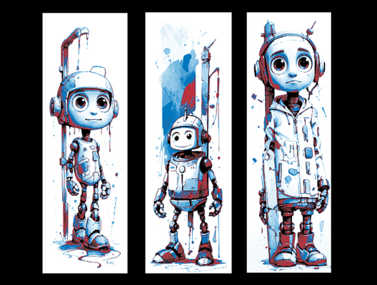 conjunto of 3 marcadores retratos dibujos animados robot niños by recuerdos mclanes arte 2d niño forja sombreros marca marcador libro 3d print model - Mito3D