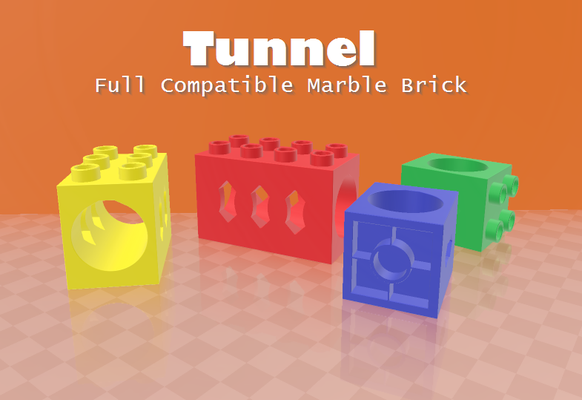 túnel duplo hubelino compatível by bambam projeto brinquedos jogos mármore legoduplo pista bola legoduploplaca marblerun tijolo construir quadra 3d print model - Mito3D