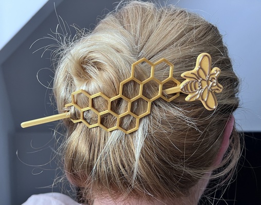 bee & honeycomb slide hair clip by 3d servis fashion models 3d print model - Mito3D