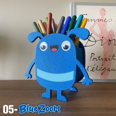 caneta suporte 05 zoom azul by alta3dpstudio casa escritório monstro engraçado criança escrivaninha caixa organizador lápis crianças 3d print model - Mito3D