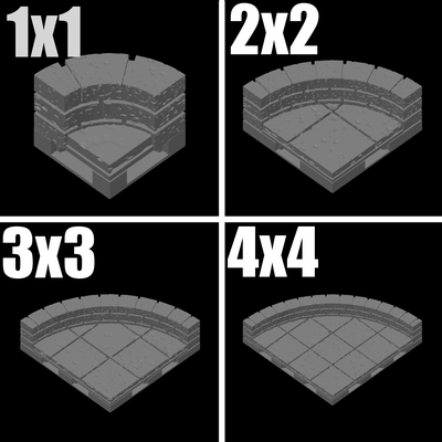 curved tile set w low-wall cut stone openlock 25mm remixed by porygon miniatures architecture dnd terrain openforge devonjones tabletop mini miniature wall floor dungeons dragons 3d print model - Mito3D