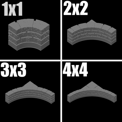 curved concave tile set w low-wall cut stone openlock 25mm remixed by porygon miniatures architecture dnd devonjones openforge tabletop mini miniature dungeons dragons terrain wall floor 3d print model - Mito3D