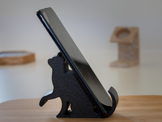 mobile phone stand cat desk holder universal-iphone android tablet by matthew ghost household decor smartphone iphone apple samsung animal dog office gadget kitty fun accessories cute phonestand design gift 3d print model - Mito3D
