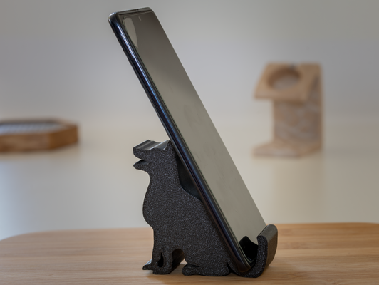 mobile phone stand dog desk holder universal-iphone android tablet by matthew ghost household decor smartphone smart iphone apple samsung animal cat office gadget accessories cute phonestand phonelholder design gift 3d print model - Mito3D