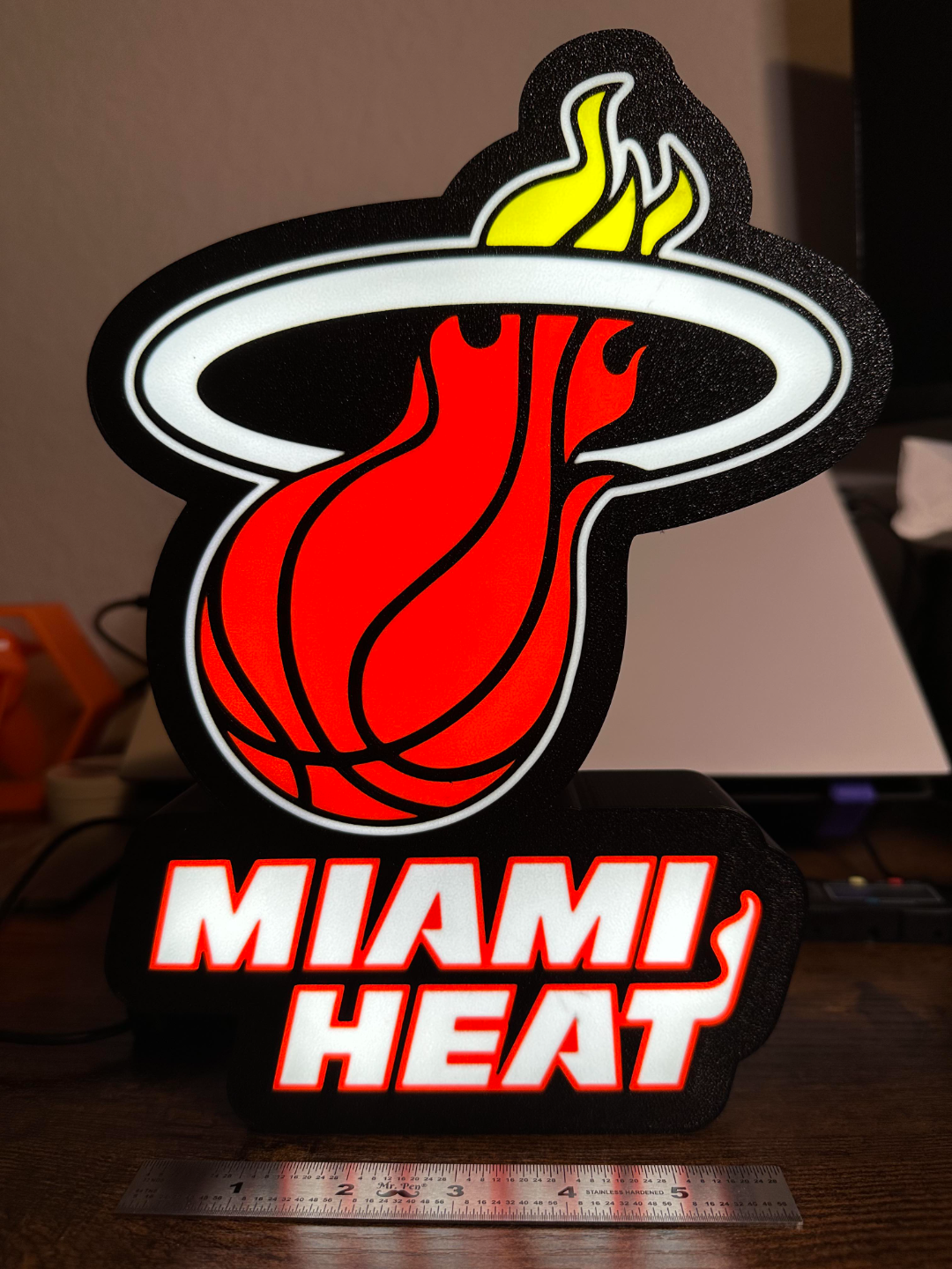 miami heat lightbox by geek genius collective art signs & logos light box basketball sign logo florida led gift 3D print model - Mito3D