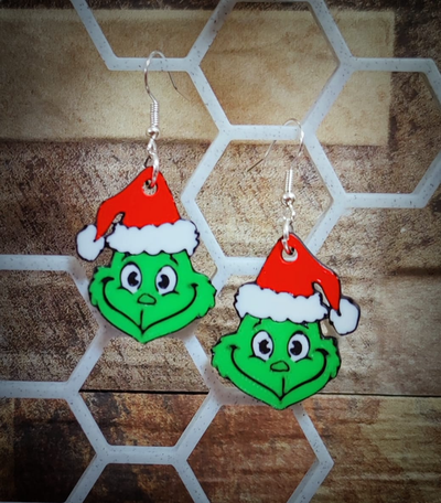 happy grinch earrings multicolor print ams by pejore1986 fashion 2024 christmas jewelery winter christmasdecoration festive earring thegrinch 3d print model - Mito3D