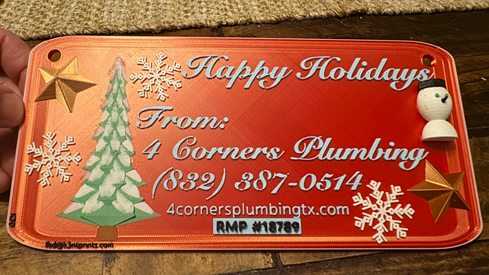 4 corners plumbing holiday sign by f k3nt d art signs & logos contest advertising snowman christmas tree snowflake 3d print model - Mito3D