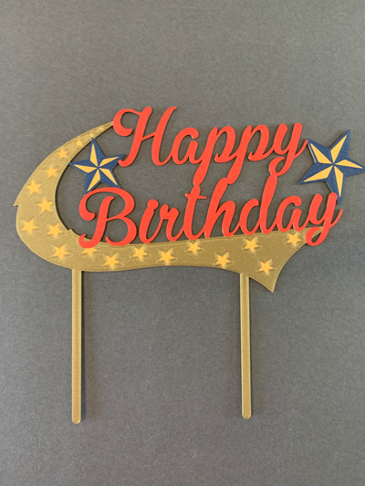 happy birthday cake topper by slowpoke's workshop art 2d color multi ams star fete 3d print model - Mito3D