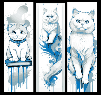 einstellen of katzen lesezeichen 3 katzenartig porträts by abonnieren kunst 2d katze flauschige weiß buch hutschmiede kennzeichen 3d print model - Mito3D