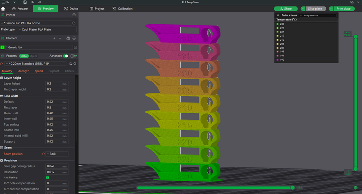 presto pla temp torre 1hr 17g remixato by rb1105 3d stampante test modelli temptower calibrazione 3d print model - Mito3D