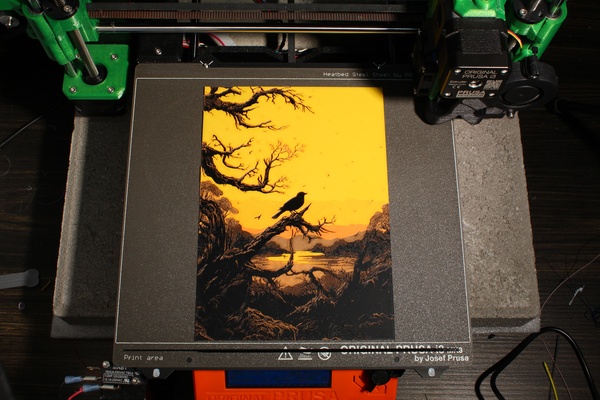 vogel silhouette on baum filament malerei by jeremy kunst modelle lithophan hutschmiede filamentmalerei 3d print model - Mito3D