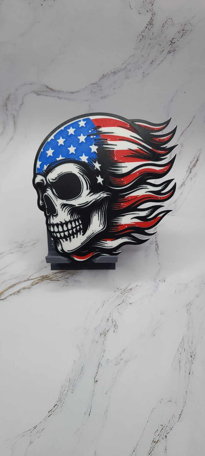 americano bandiera cranio scultura by zipzapprint arte 2d motociclista ornamento 3d print model - Mito3D