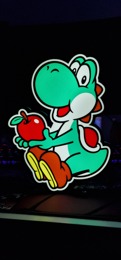 yoshi super mario lightbox led lamp by nico91 art signs & logos nintendo wall wallart kids kidsroom decoration gamer gift light box ledbox 3d print model - Mito3D