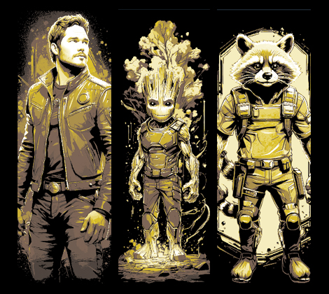 ventilador arte conjunto of 3 favoritos guardiões galáxia star lord foguete groot by mclanesmemories 2d livro marca páginas marcador suporte forja chapéus guaxinim estrela senhor estrelas 3D print model - Mito3D