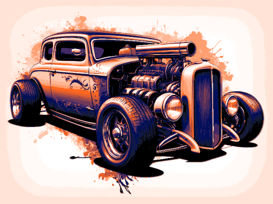 hueforge art - classic ratrod custom coupe showing raw power of engine by mclanesmemories 2d rod roadster modified car wallart 3d print model - Mito3D