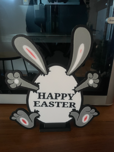 happy easter sign stand by onedgethingies art signs & logos easterbunny bunny 3d print model - Mito3D