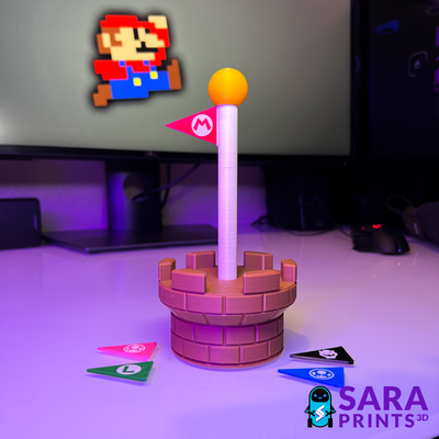 super mario goal pole mechanical model by sara prints 3d toys & games flagpole flag bowser luigi nintendo toad toadette 3d print model - Mito3D