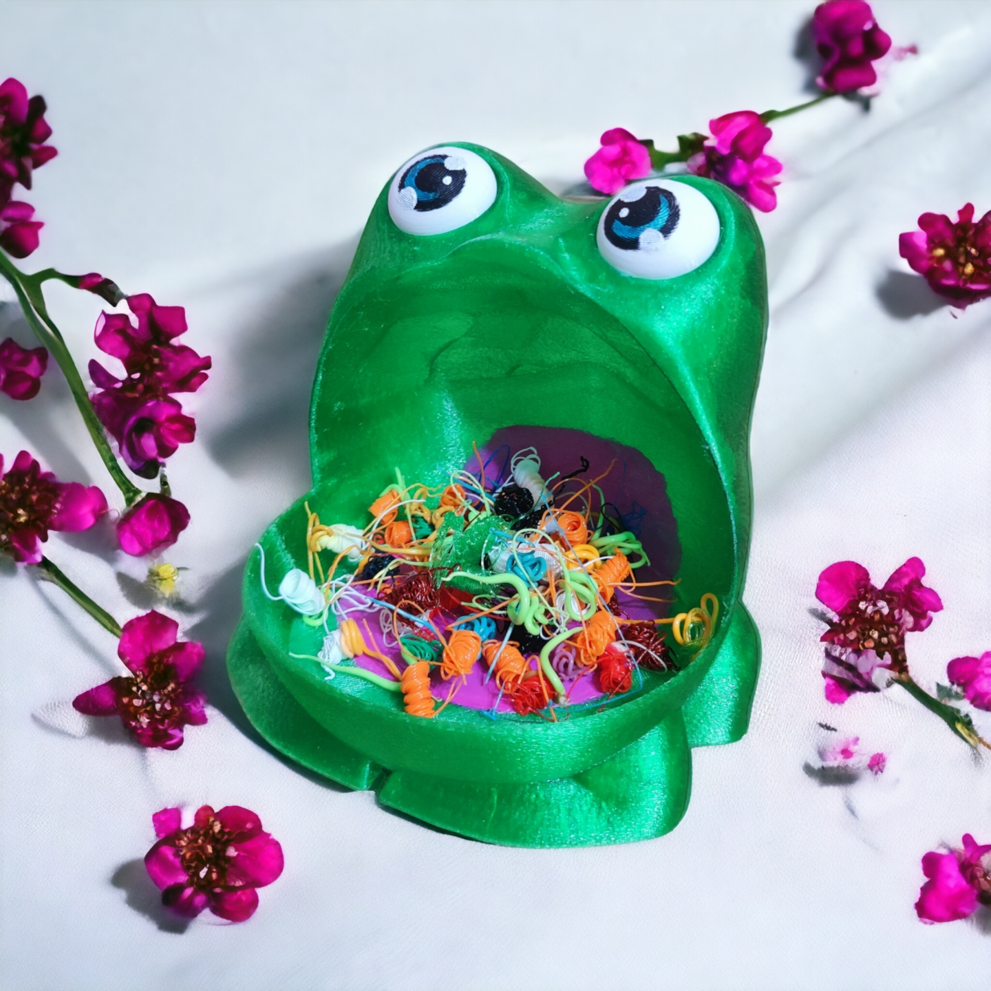 frog waste collector candy container by 3djpdesigns 3d printer accessories eater poop bag holder bin box chute clutch curtain baby froggo cute cutes multicolour multi colour color poopbin poops printermod mod utilization christmas xmas 2023 kitchen garden gardenening pond frogs froglet tedpole 3D print model - Mito3D