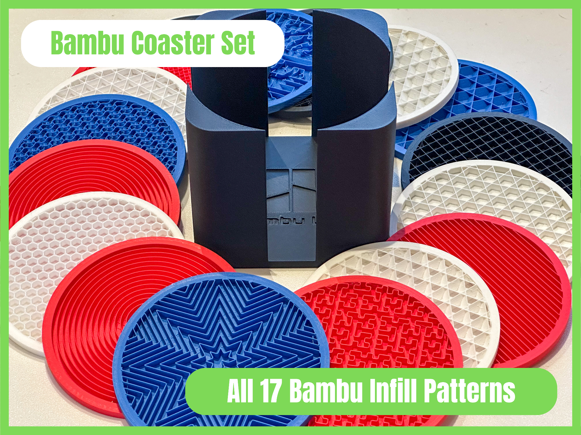 bambu riempimento modello sottobicchiere impostato titolare supporto by buzzzz domestico casa modelli bambulabs of sottobicchieri cucina tiroide concentrico rettilineo griglia cubo triangoli tri exagon favo adattivo allineato 3d hilbert curva archimede accordi ottagonale spirale fulmini 3D print model - Mito3D