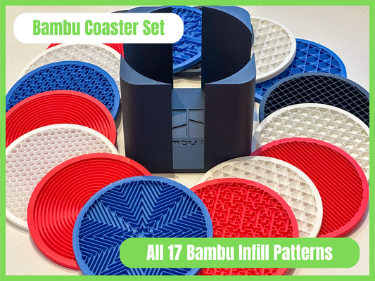 bambu infill pattern coaster set holder by buzzzz household house models bambulabs coasterholder of coasters kitchen gyroid concentric rectilinear grid cubic triangles tri-exagon honeycomb adaptive aligned 3d hilbert curve archimedean chords octagonal spiral support lightning 3d print model - Mito3D