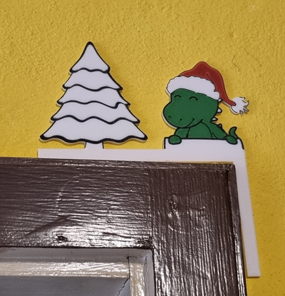 dino christmas xmas door corner by vigo 3d household decor 3d print model - Mito3D