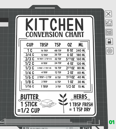 kitchen conversion chart 4 by thor3d art signs & logos 3d print model - Mito3D