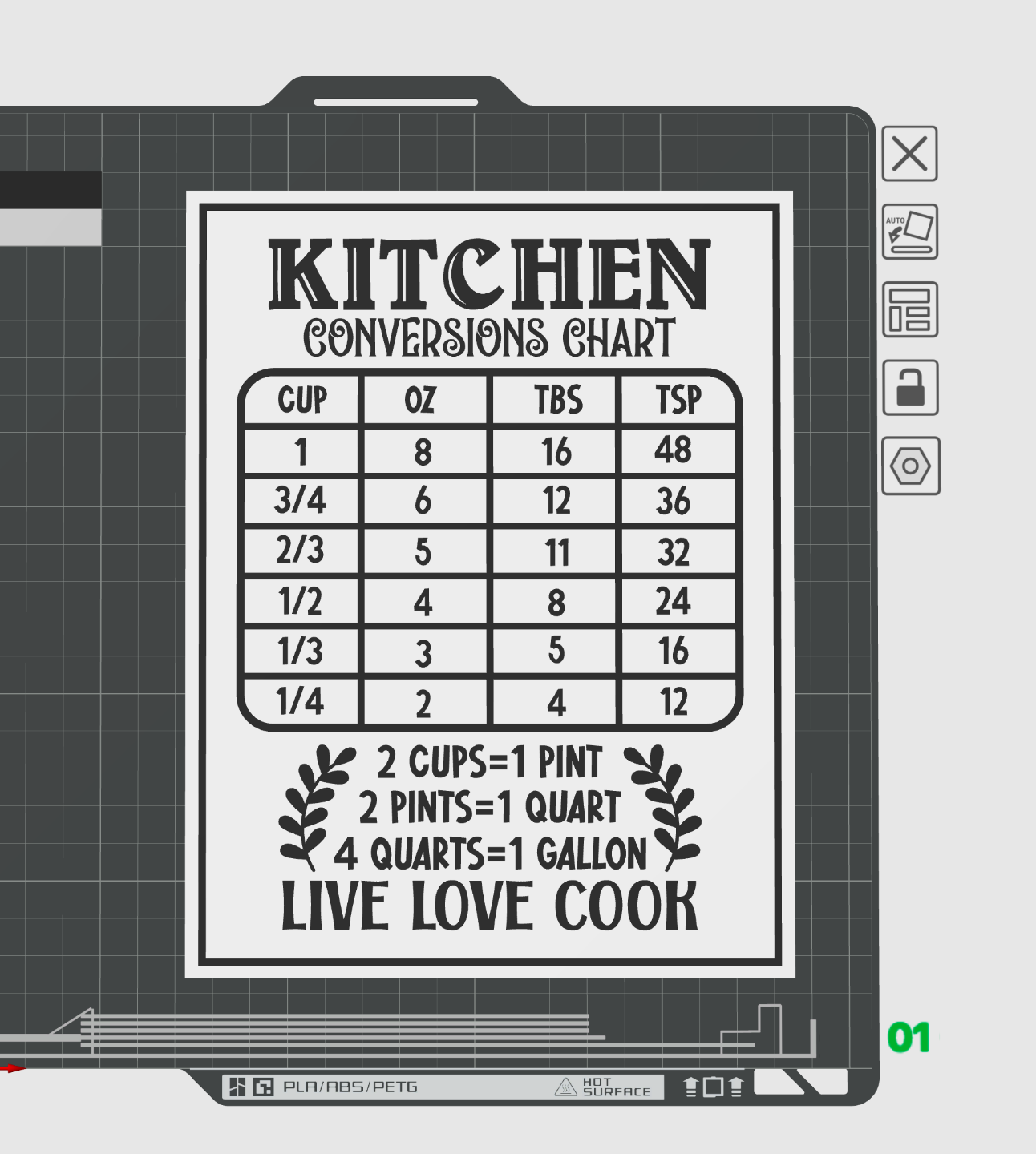 kitchen conversion chart 10 by thor3d art signs & logos 3D print model - Mito3D