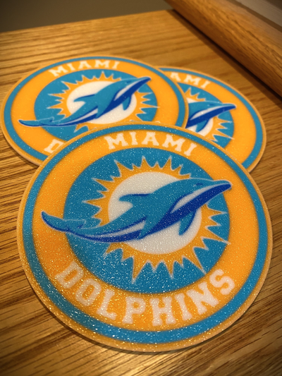 miami dolphins coaster set of 4 by cybr3d hobby & diy sport outdoors dolphans football pro drink beverage beer soda 3d print model - Mito3D