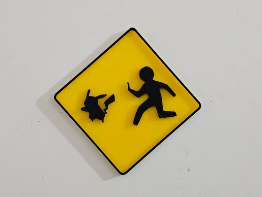 caution pokemon - sign by dubmehard art signs & logos pikachu nintendo 3d print model - Mito3D