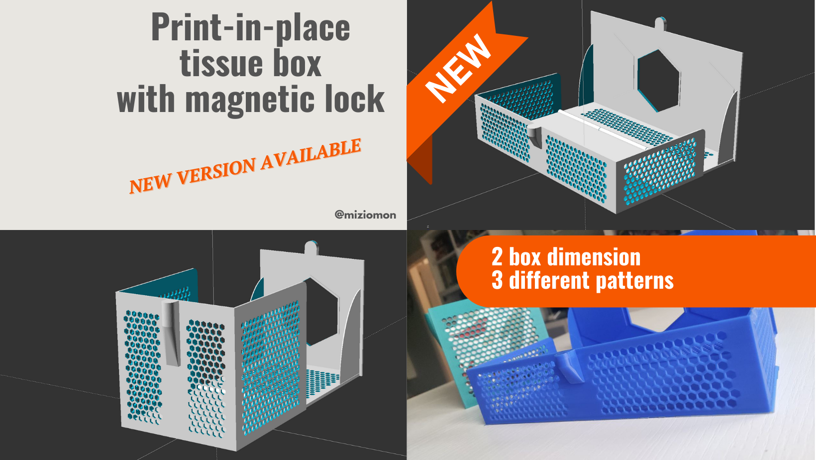 print-in-place tissue box magnetic lock remixed by miziomon household house models printinplace honeycomb nosupport nosupportneeded nosupports tissuebox tissueholder 3D print model - Mito3D