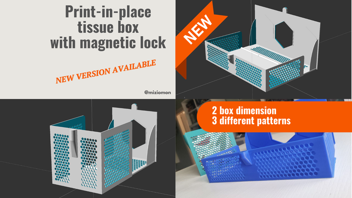 print in place tessuto scatola magnetico serratura remixato by mysiom domestico casa modelli printinplace favo supporto non è necessario nosupports fazzoletti portatore 3d print model - Mito3D